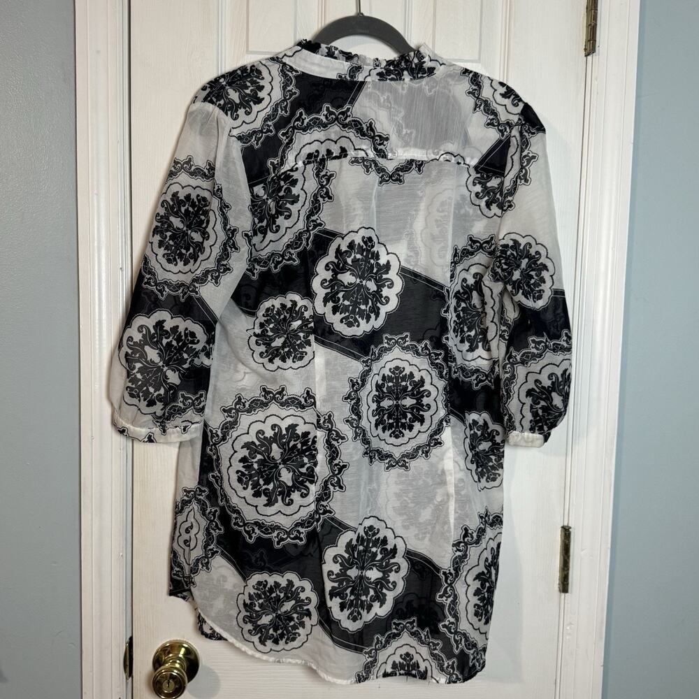 New York & Company Black And White Sheer Blouse, Ruffles, 100% Polyester, Large - Picture 6 of 10
